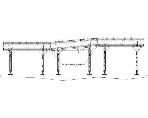 Painted Steel Powered Roller Lineshaft Conveyor – Incline / Decline Joint Technical Drawing