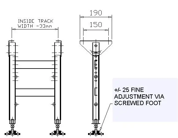 Painted Steel Gravity Roller Conveyor – Support Stands Technical Drawing