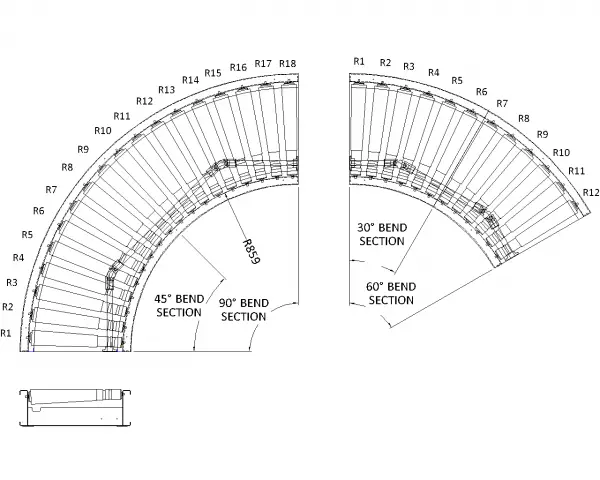Painted Steel Powered Roller Lineshaft Conveyor – Bend Unit Technical Drawing
