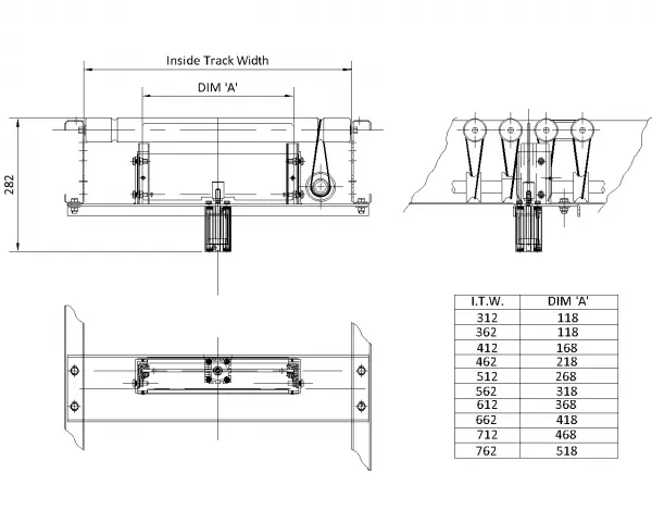 Painted Steel Powered Roller Lineshaft Conveyor – Vertical Blade Stop Technical Drawing