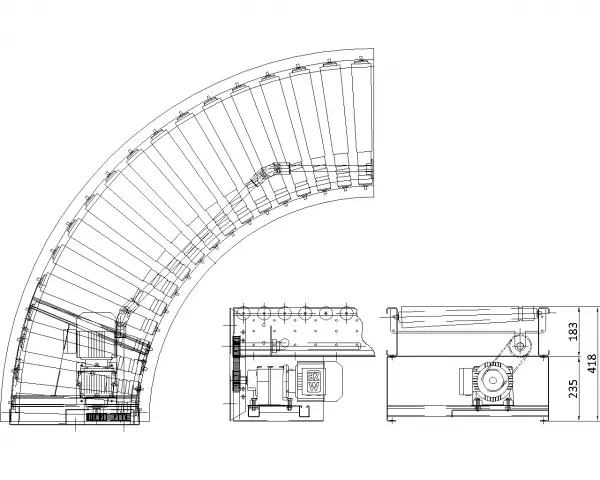 Painted Steel Lineshaft Powered Roller Conveyor – Geared Motor Drive Unit Technical Drawing