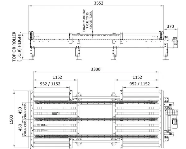 Painted Steel Pallet Handling Conveyor – Double Chain Transfer Technical Drawing